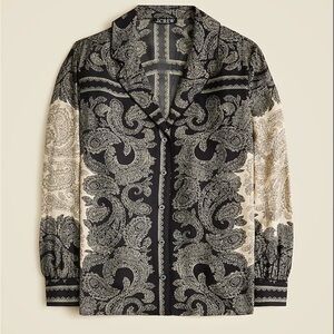 J. Crew Black and Cream Paisley Blouse NWT